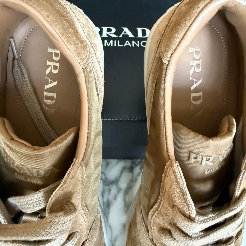 Prada Milano 2EE442 Men Brown Suede & Fabric Low Top Sneakers Trainers Sz UK 9 - Picture 2 of 16